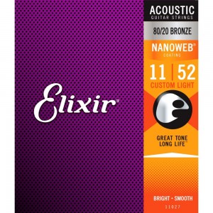 Elixir Nanoweb 11027 Χορδές για Ακουστική Κιθάρα Custom Light 11-52 80/20 Bronze