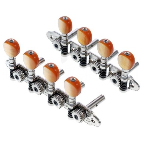 Κλειδιά Μπουζουκιού 8χορδου Grover MA-200 ΕS Nickel με Κουμπί Καφέ Πέρλα (4+4)