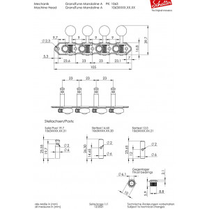 Κλειδιά Μπουζουκιού 8χορδου Schaller GrandTune A-Style non-reverse Nickel με Κουμπί λευκή Πέρλα (4+4)