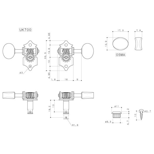 Κλειδιά Γιουκαλίλι Gotoh UK700-05MA Nickel (2+2)