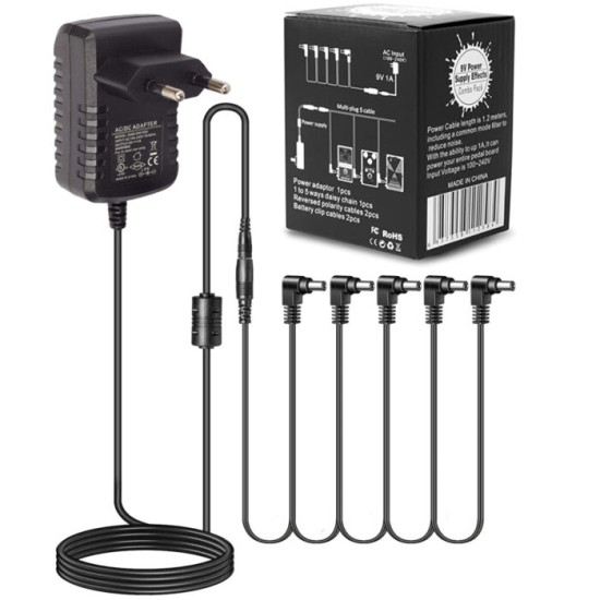 Τροφοδοτικό Caline CP-07A 9V 1A Πλήρες Σετ για 5 πετάλια